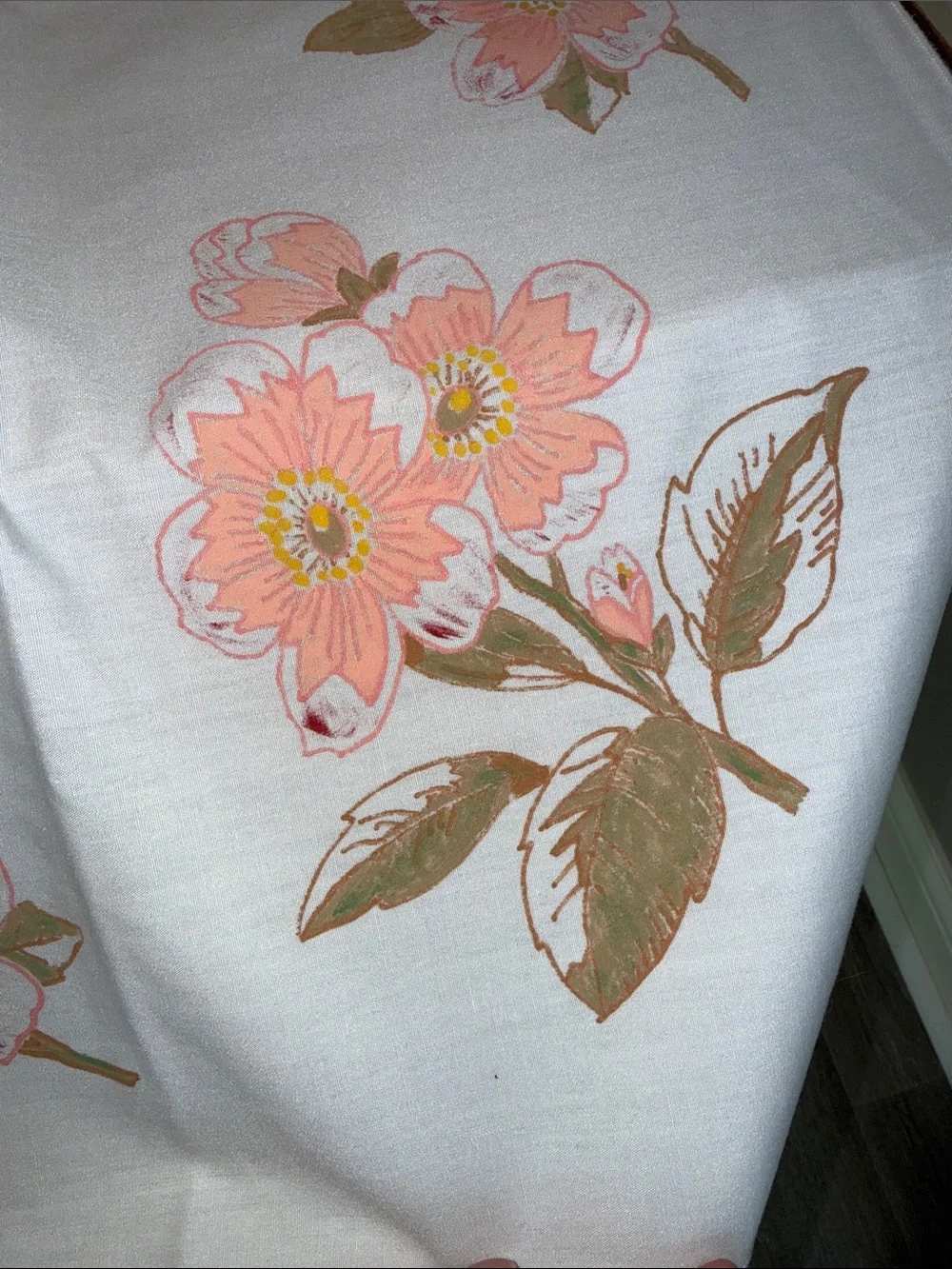Vintage rectangle tablecloth coral peach pink flowers cottagecore sweet coquette